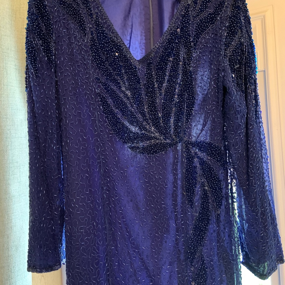 Beautiful Vintage Navy Blue sequins and beaded gown